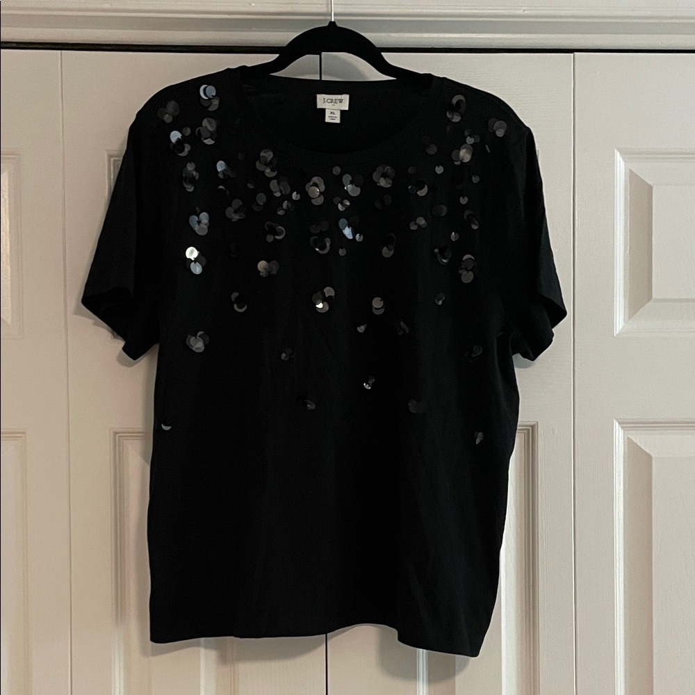 J. Crew Factory Black Sequin Short Sleeve Tee